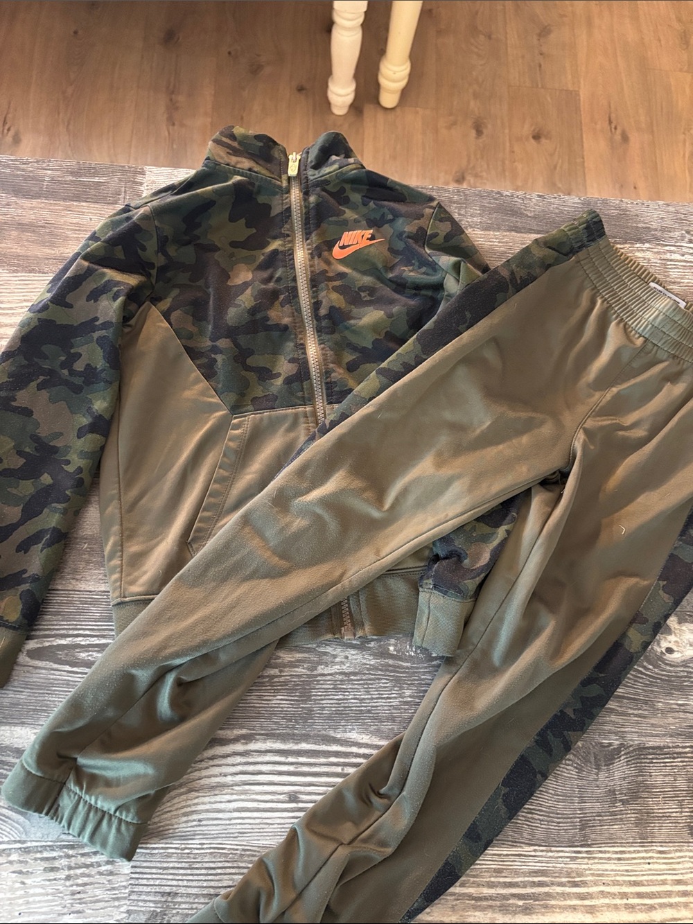Nike Olive Green and Orange Camo Track Jacket & Joggers Set